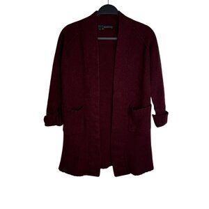 360 100% Cashmere Women's Medium‎ Burgundy Open Cardigan Long Sleeve Sweater